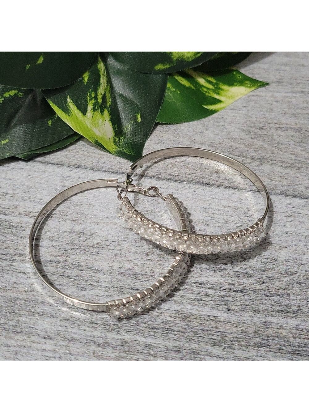 G by Gennaro Silver Toned Crystal & Rhinestone Large Hoop Earrings NEW